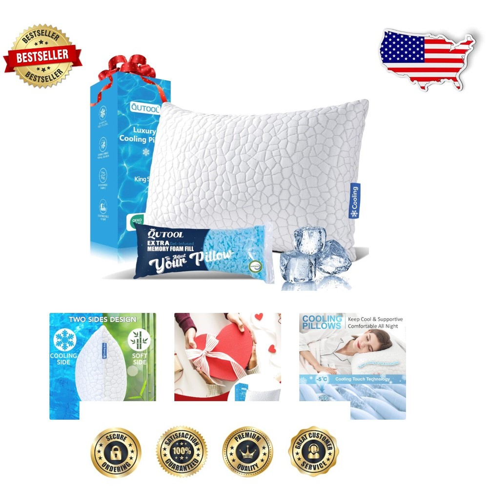 Breathable & Adjustable King Pillow - Double-Sided Cooling Gel for Total Comfort
