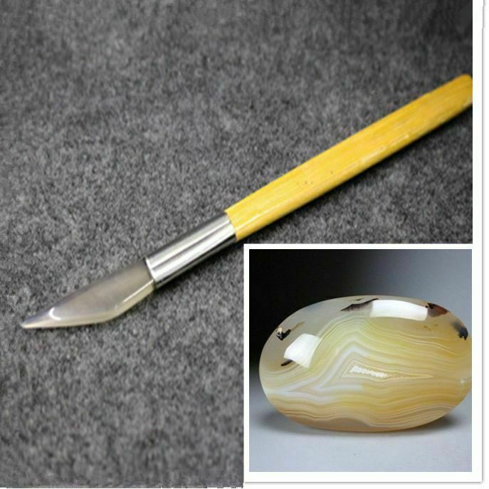 Agate burnisher with bamboo handle for polishing knife edges and jewelry making