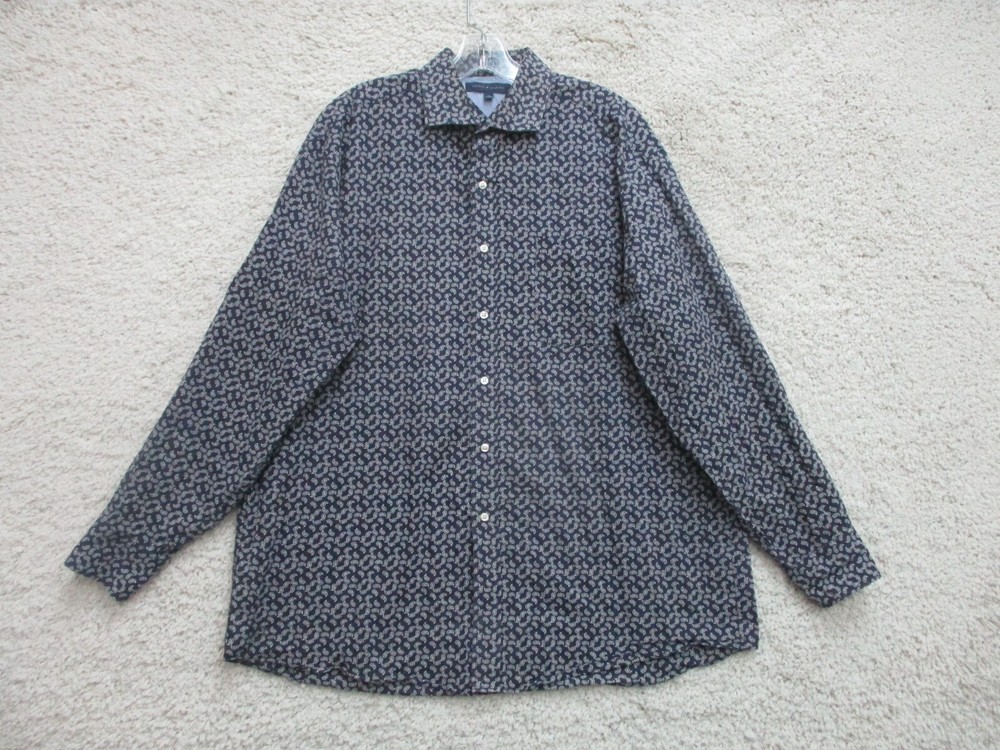 Tommy Hilfiger Mens Casual Blue Paisley Print Button Up Shirt