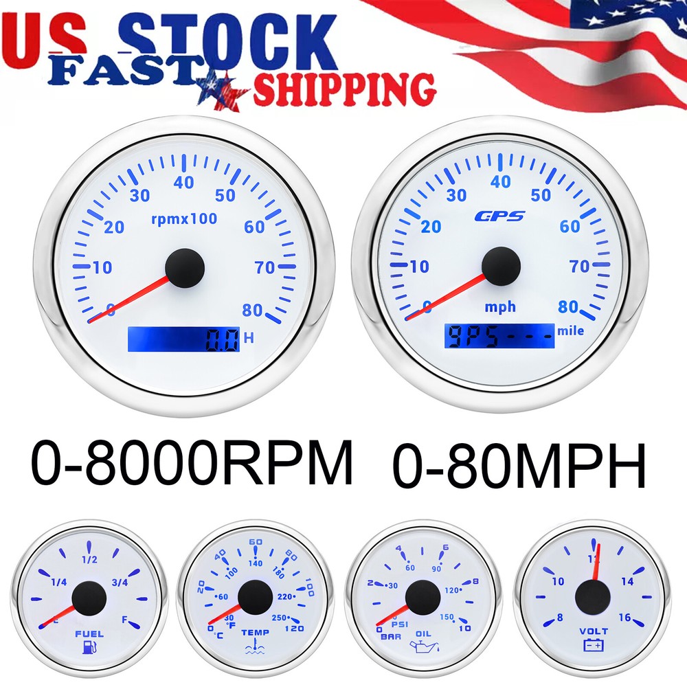 85mm 6-Gauge Set with GPS Speedometer and Waterproof Tachometer for Car or Boat