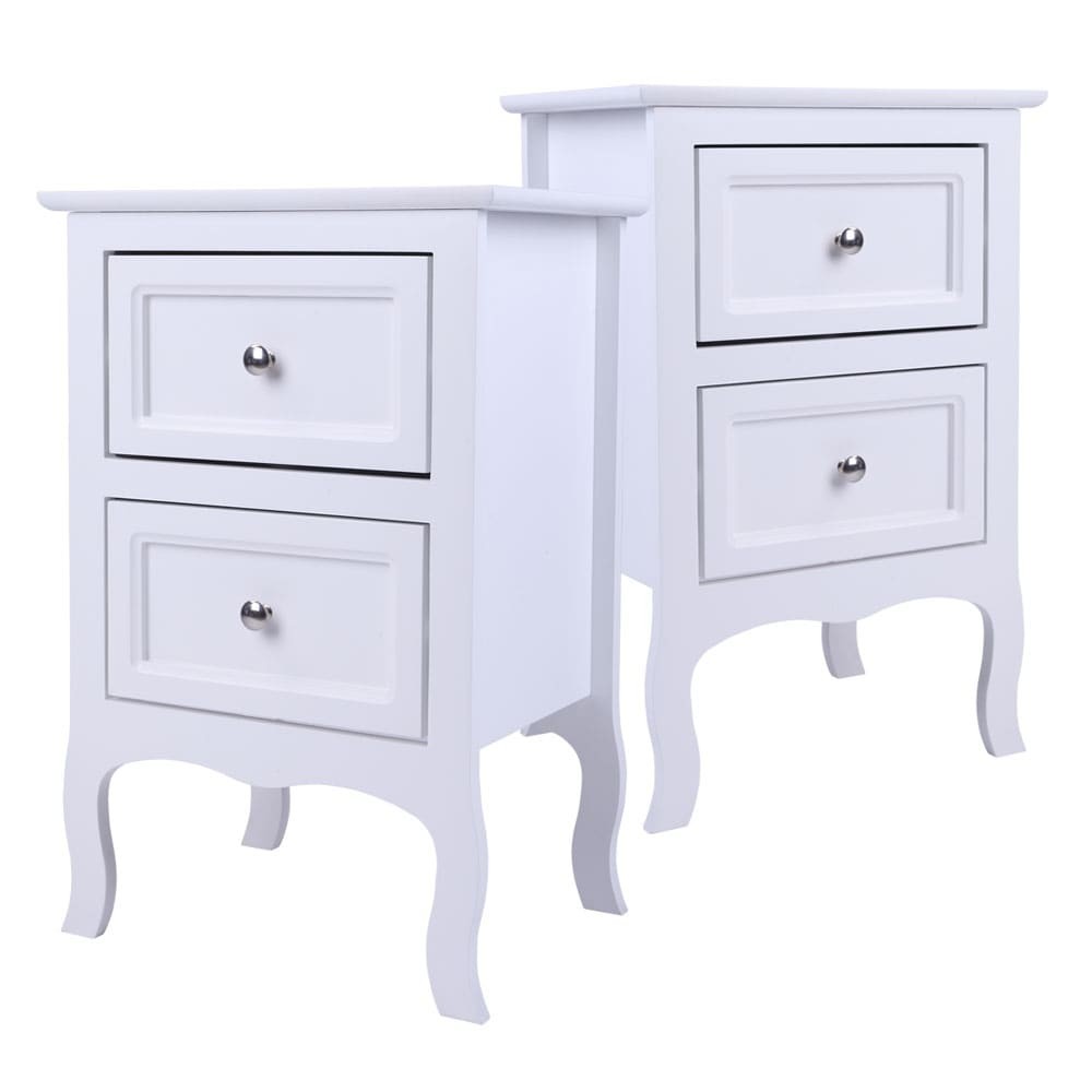 Country Style Two-Drawer Nightstand- Set of 2 White 2-drawer