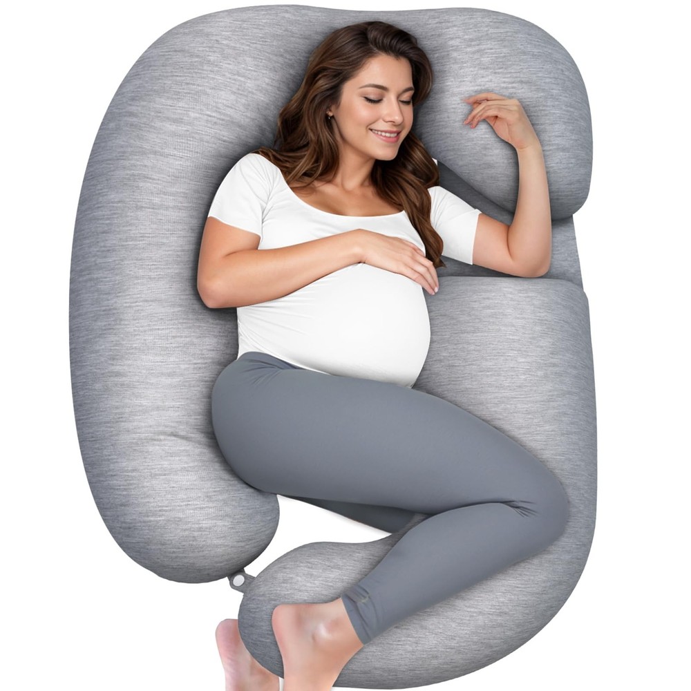 Pregnancy Pillow for Sleeping, J-Shaped Full Body Pillow Support for Head, Ba...