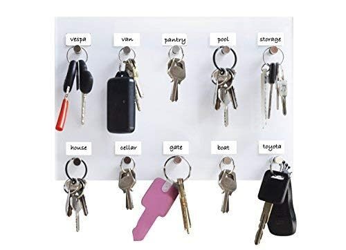 Key Rack with Labels Permanent Marker & Mount Tape. Holds 10 Keys with Stainl...