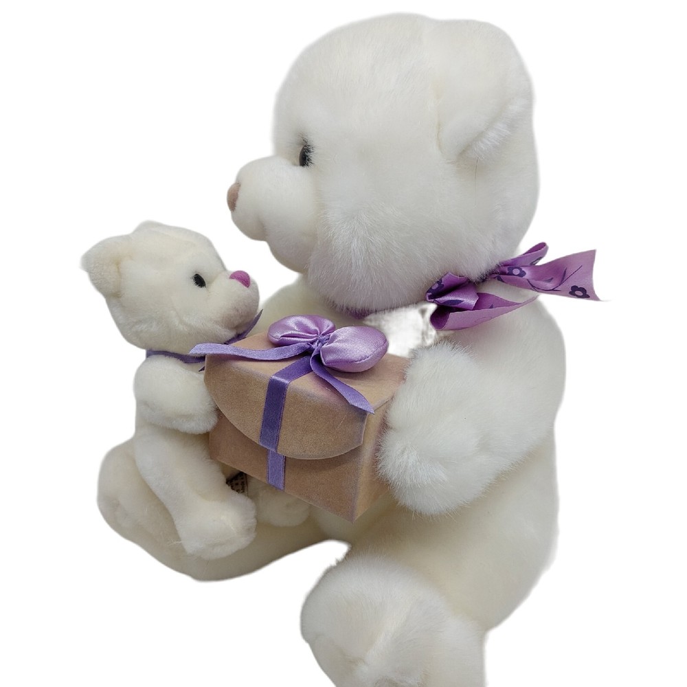 RBI Ron Banafato Mama Polar Bear & Baby Plush Stuffed Animal Holding Box 11 Inch