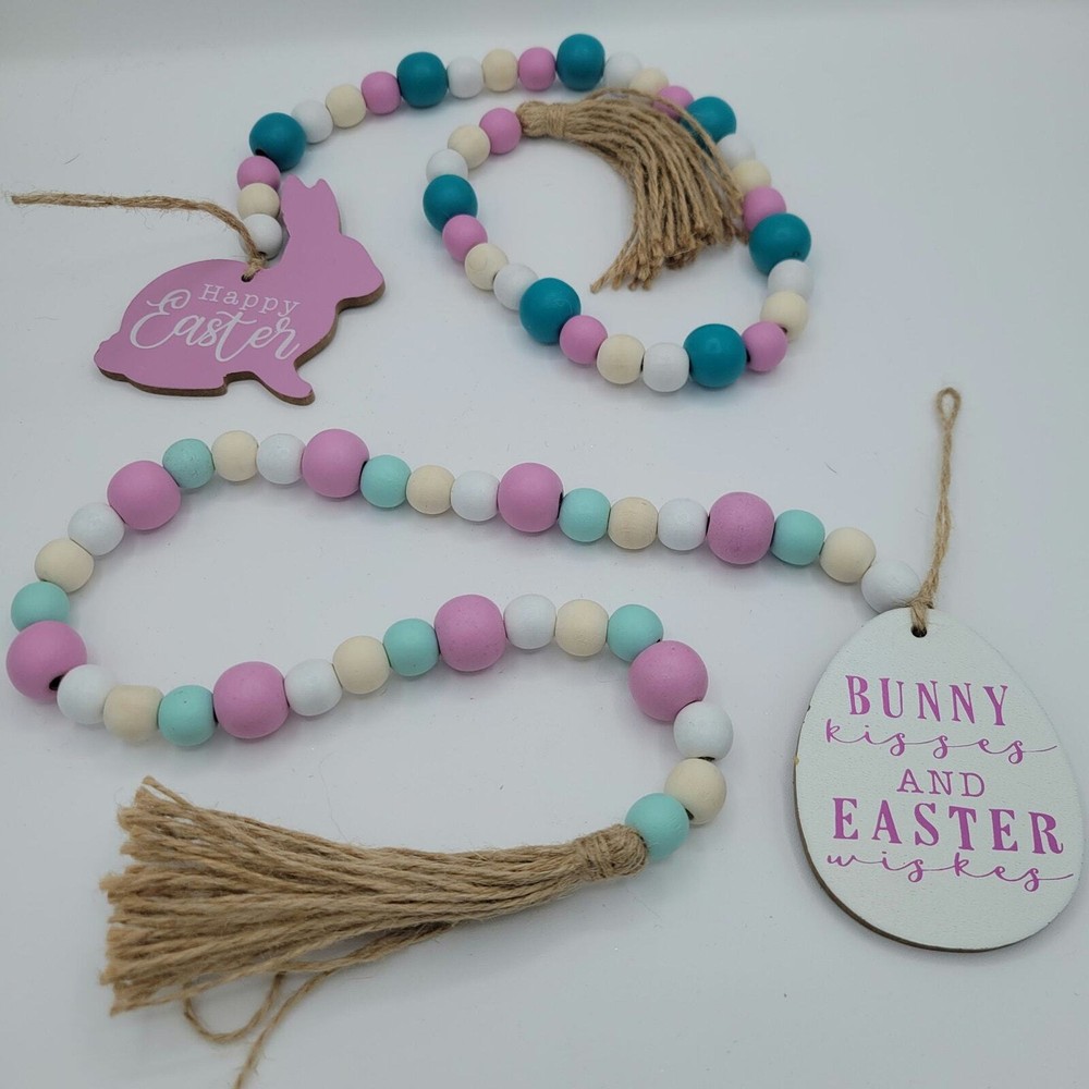 2pc Easter Wooden Bead Hangling Garland Tag Decorations