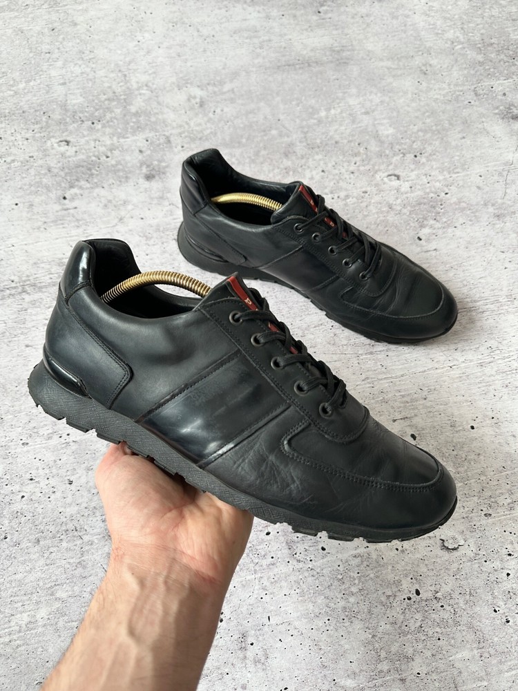 prada black leather sneakers