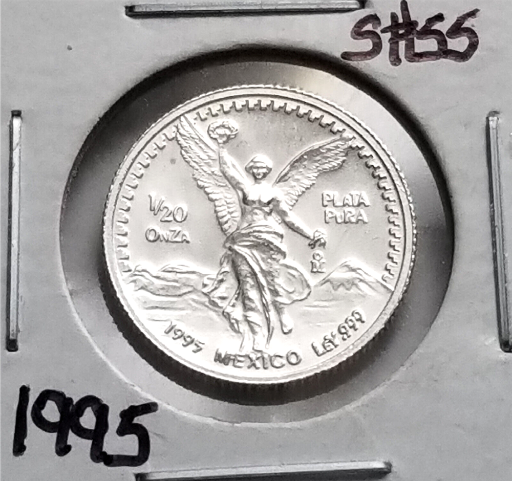 Mexico Liberty 1995 ⅟20 OZ 999 Fine Silver Coin, ⅟20 Uncirculated Plata Pura 999