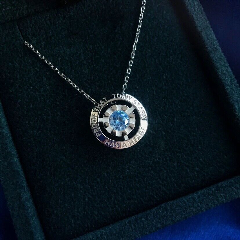 Iron Man Arc Reactor Tony Stark Has a Heart 925 Silver Necklace Pendant In Box