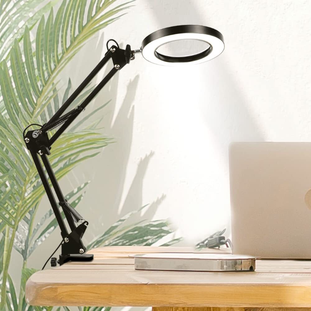 Magnifying Glass with Light,Swing Arm Desk Lamp with Clamp,3 Color Modes,79 I...