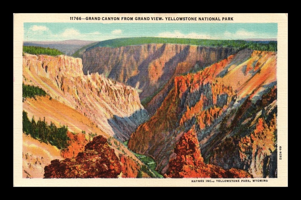 DR JIM STAMPS POSTCARD GRAND CANYON FROM GRAND VIEW YELLOWSTONE PARK LINEN