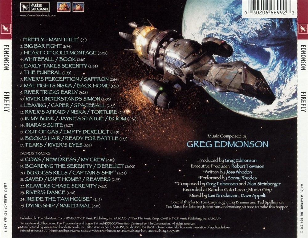 GREG EDMONSON FIREFLY [ORIGINAL TELEVISION SOUNDTRACK] NEW CD