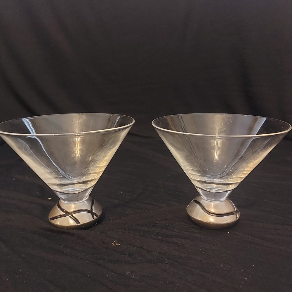 Set of 2 Lenox Vibe Stemless Martini Glasses Metal Base Bottom Barware