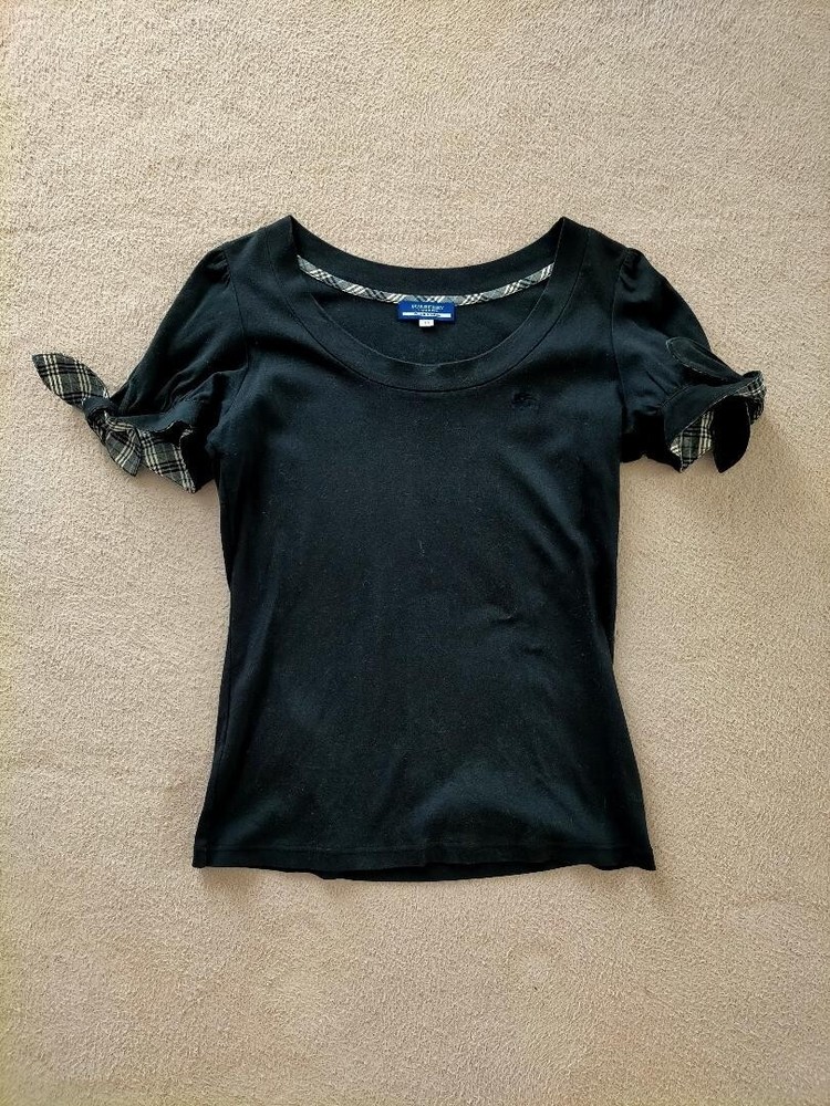 Burberry Blue Label Blouse Tops T-shirt Cotton Nova check Women Size 38 Used