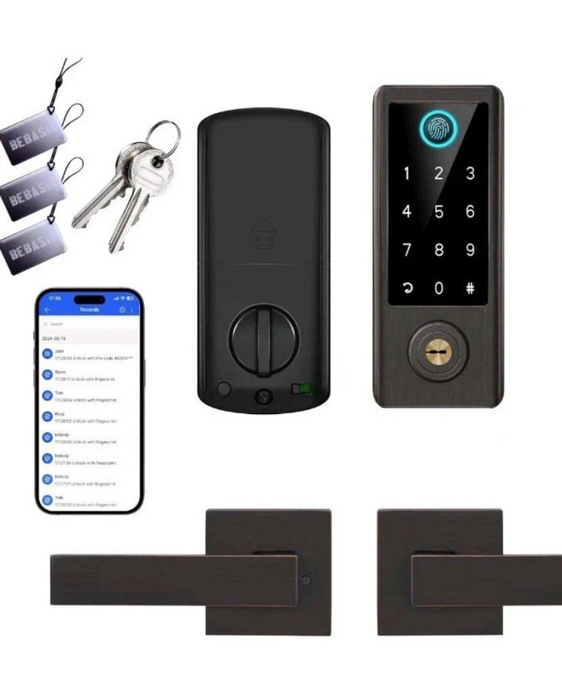 BEBASIA Smart Fingerprint Door Lock with App Control and Handle Set