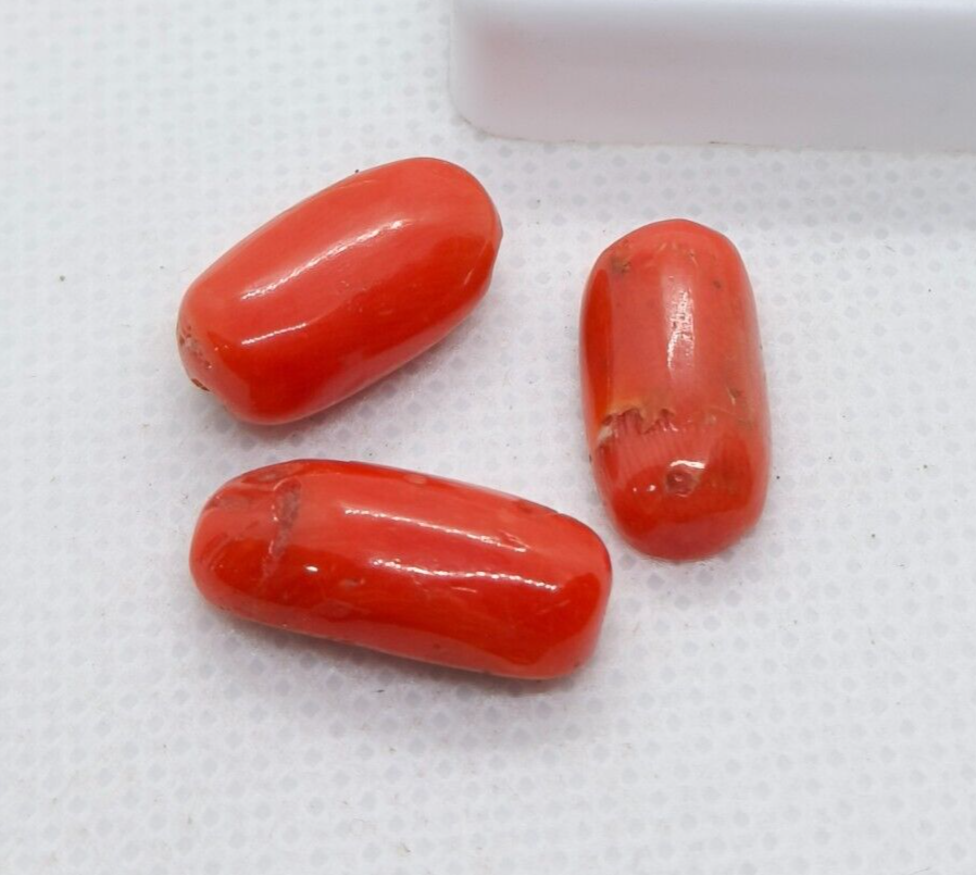 3 Natural Antique Italian Orange Coral Oval Cabochons 100% Genuine