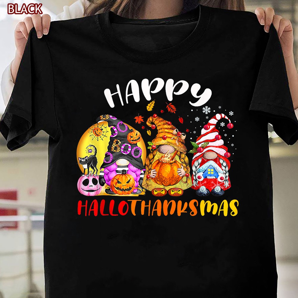 Gnomes Hallothanksmas Funny Gift Tee, Halloween Thanksgiving Christmas Shirt