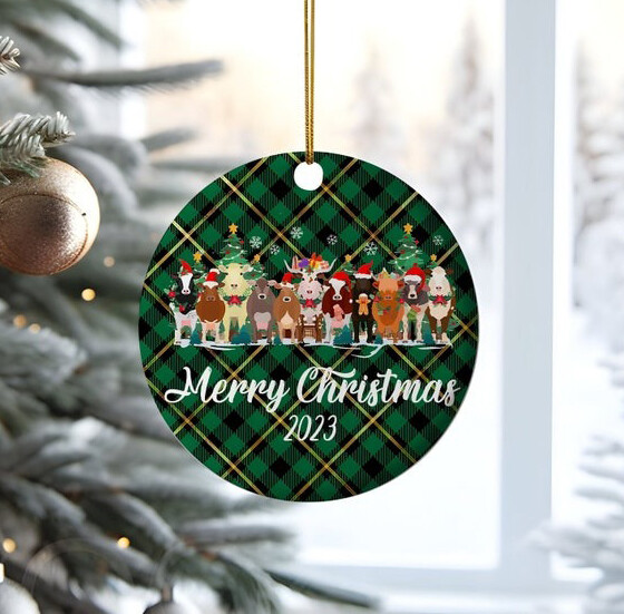 Christmas Cows With Tree Ornaments, Barnyard Animals Christmas Ornaments, Mer...