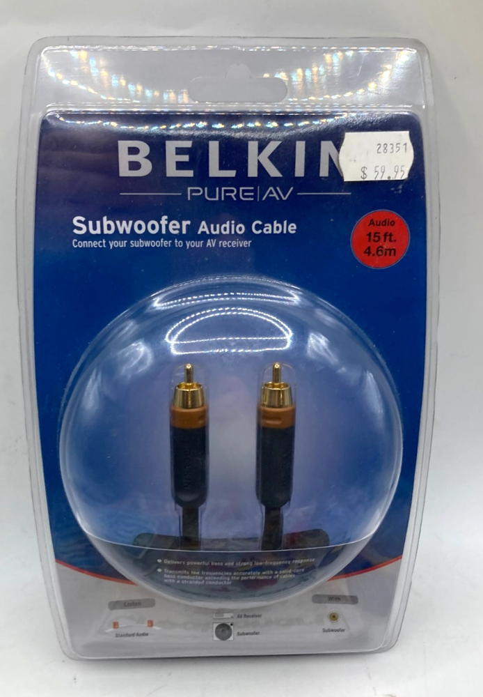 Belkin PureAV AV20500-15 Subwoofer Cable New with Free Shipping