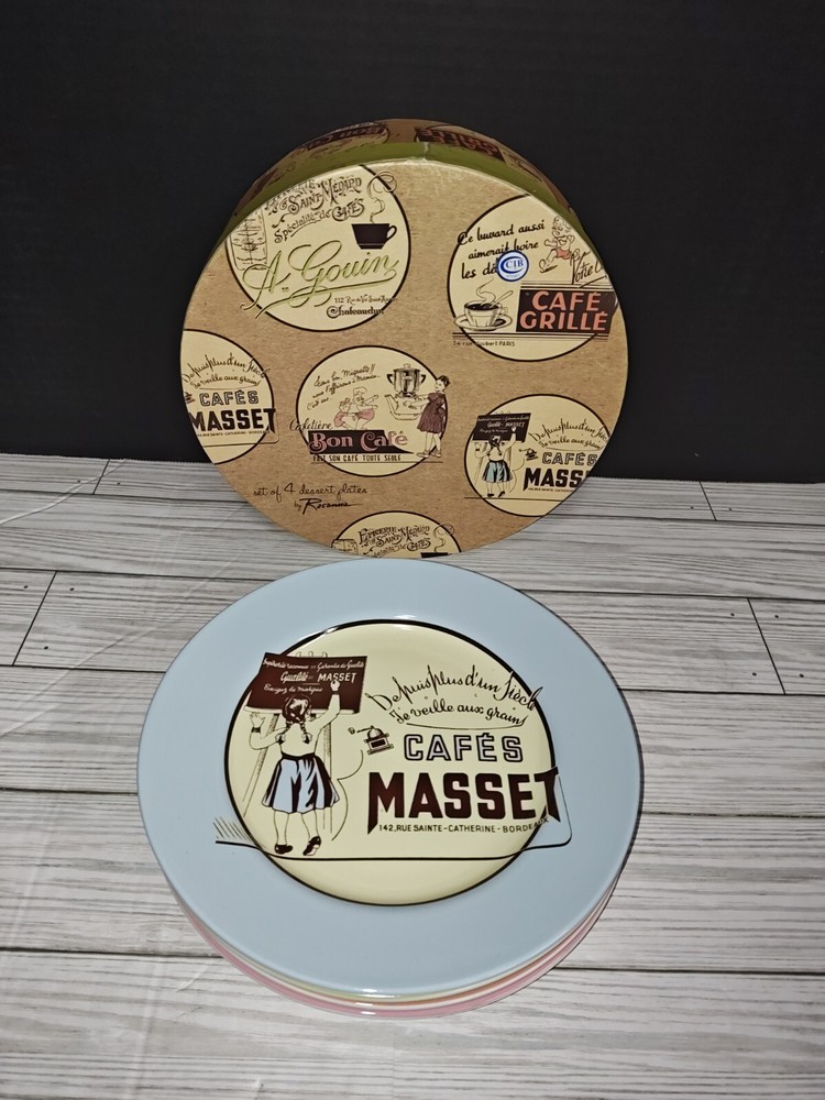 Cafe Culture Rosanna French Cafe Bistro Four Piece Desert Plate Set Retro Style