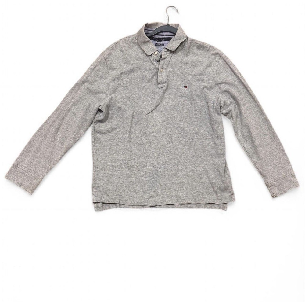 Tommy Hilfiger Classic Fit Mens Large Grey Long Sleeve Polo