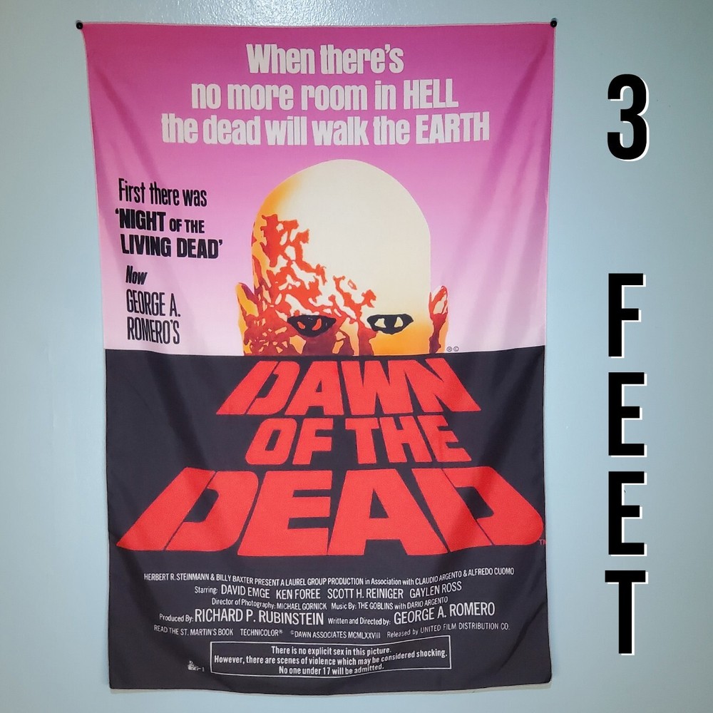Dawn of the Dead 2x3 foot tapestry zombie 70s horror movie wall flag 🧟 Zombies