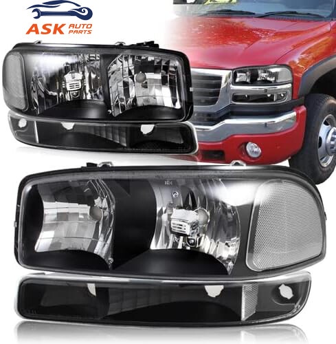 Black Housing Clear Lens Headlight + Bumper Light for 1999-2006 GMC Sierra Yukon