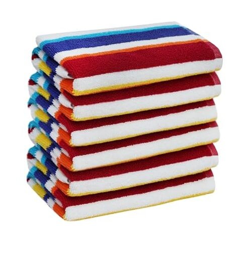 6-Pack Yarn-Dyed Cabana Stripe Hand Towels - Soft Terry Cotton Set