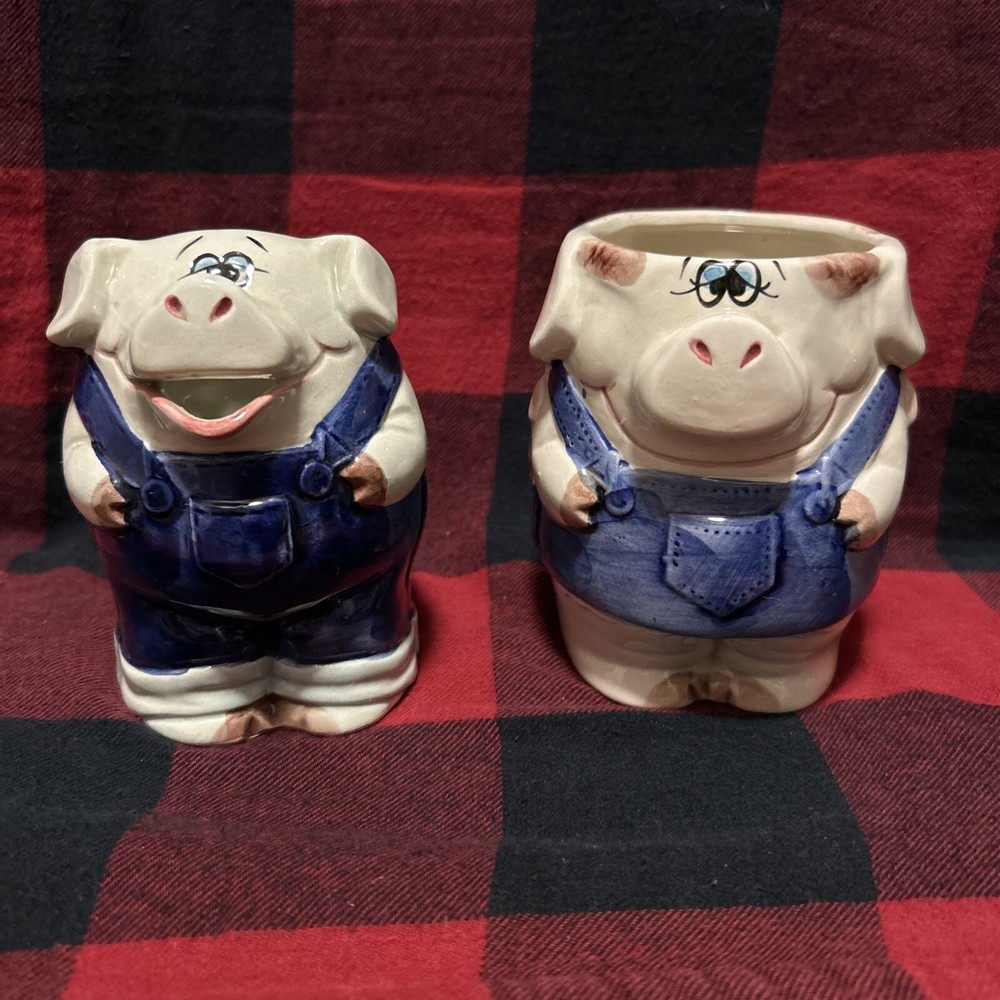 Vintage 1980 ENESCO Ceramic Pig Fair Mug Creamer Farm Decor Rare Collectible
