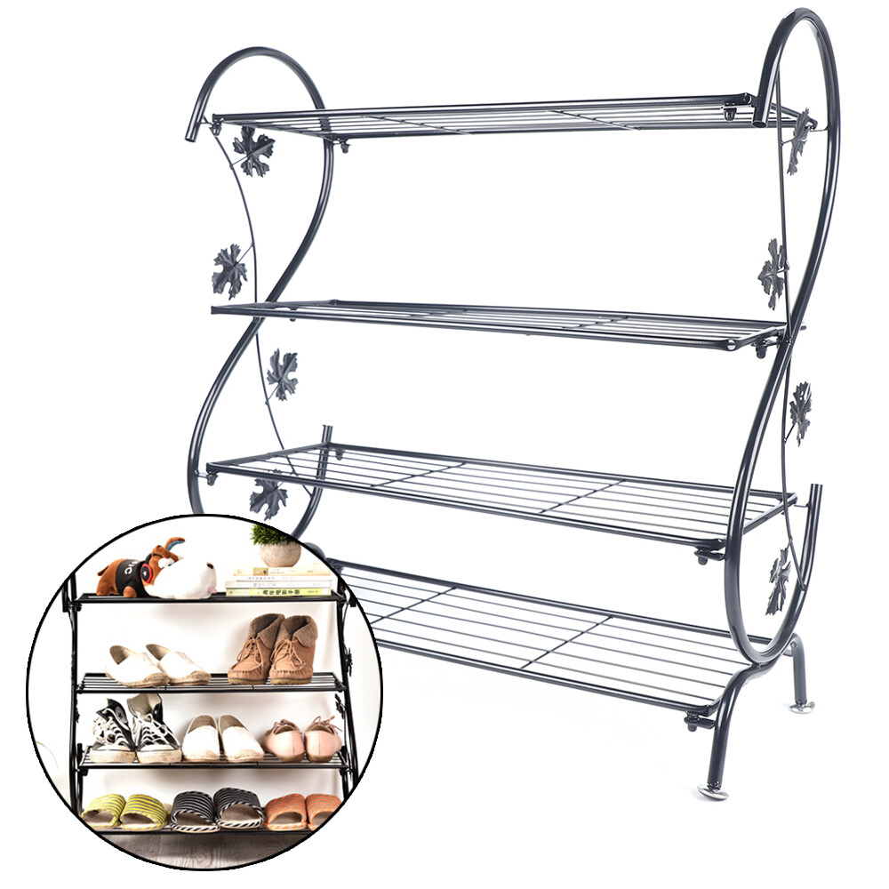 Metal Shoe Display Rack Ladder-Shaped Stand Shelf 4 Tier Metal Plant Stand
