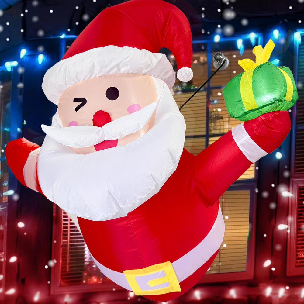 3.5Ft Christmas Inflatables Outdoor Decoration, Santa Claus with Gift Box Lean O