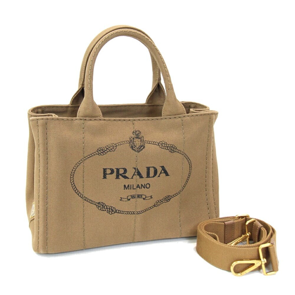 Authentic Prada Canapa 2-Way Shoulder Bag in Brown Canvas B2439G