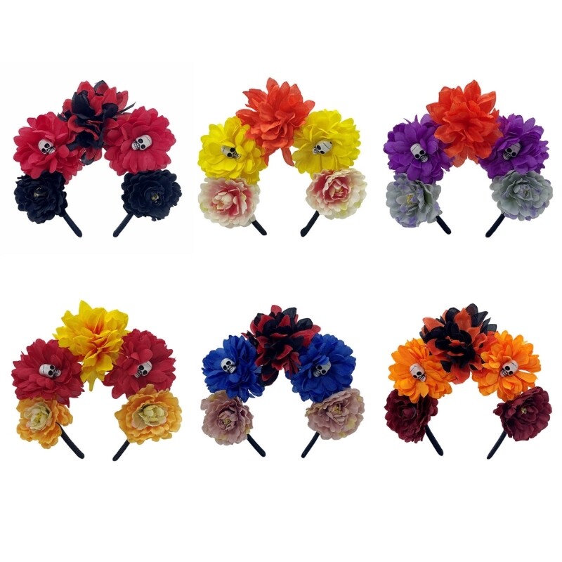 Gothic Skull Floral Headband for Concerts Dark Animal Hoop  