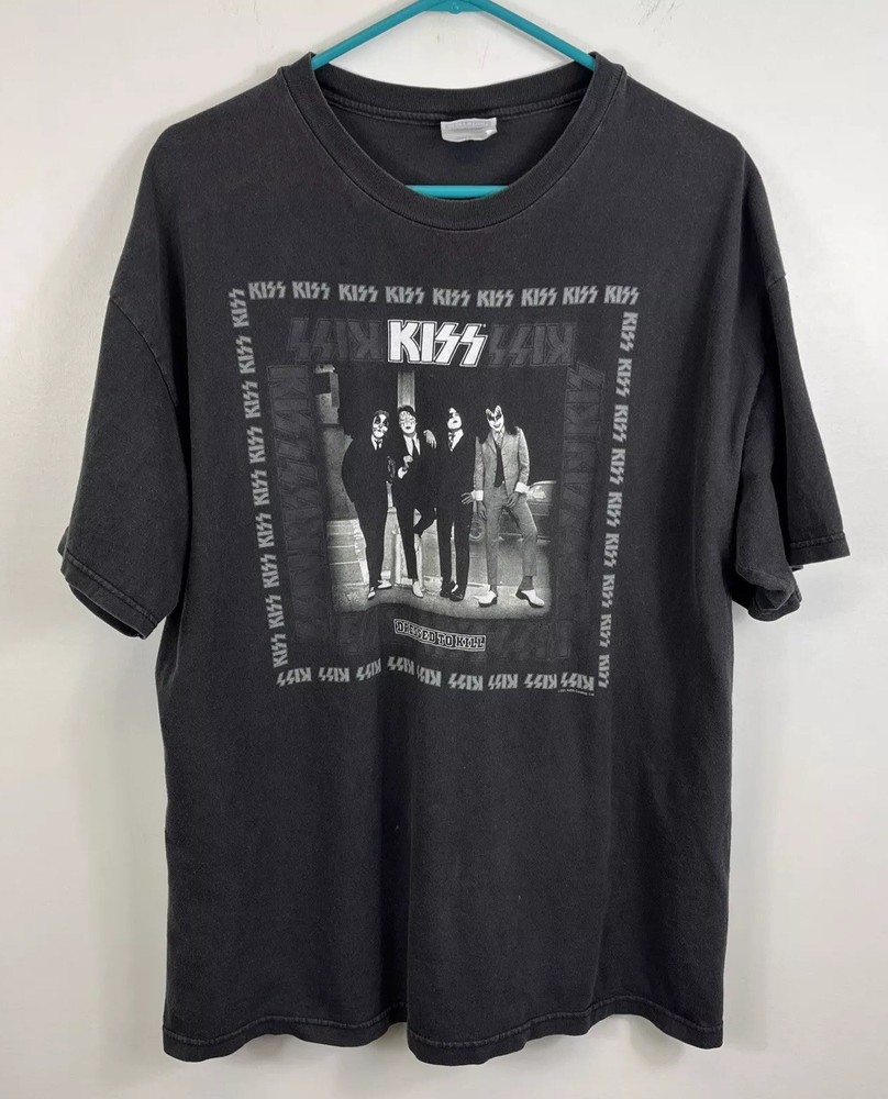 Vintage 2001 Y2K Kiss Dressed To Kill Rare XL Faded Black Band Tee