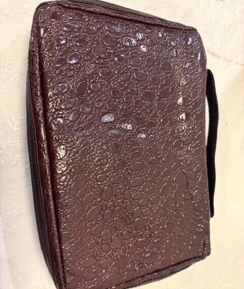 Bible Organizer Carrying Bag Leather Brown Textured Book  Zip Case Free Shipping