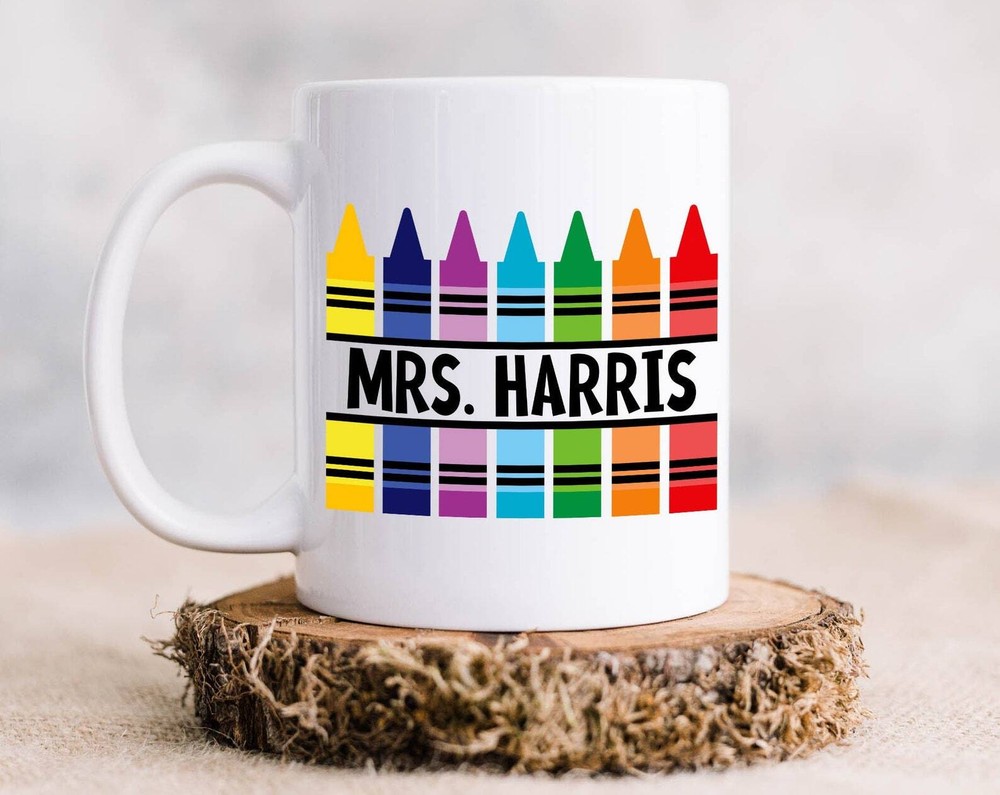 Teacher Name Crayon Monogram Mug Gift For Teacher End Of Year School Gift