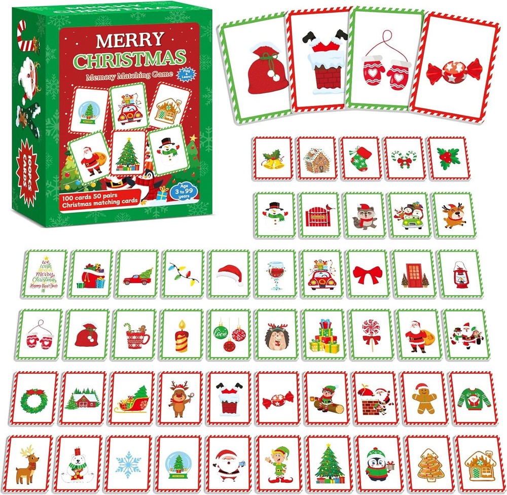 gisgfim 50 Pairs Memory Matching Game Merry Christmas Concentration Memory...