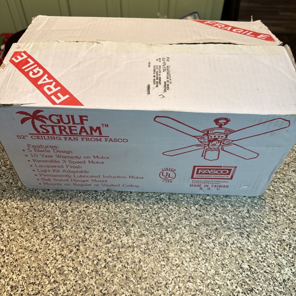 Fasco Gulf Stream 52” Ceiling Fan 978BR Polished Brass Vintage NIB NOS (HB)