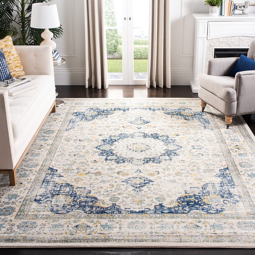 SAFAVIEH Evoke Collection 9x12 Ivory & Blue Shabby Chic Oriental Area Rug