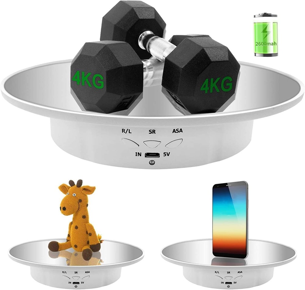 Motorized Rotating Display Stand,7.87inch /17.6LB Load, Mirror Covered White