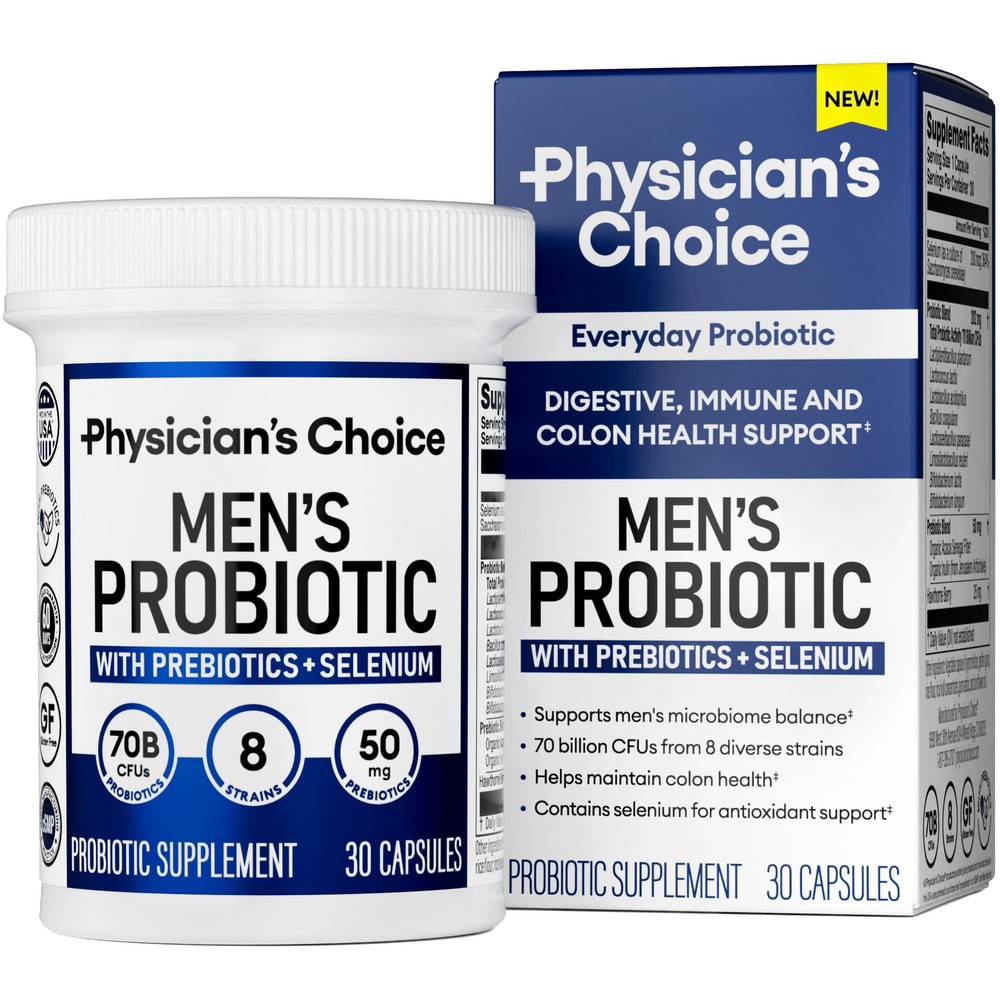 Probiotics for Men - 70 Billion CFU - 8 Strains - w/Selenium & Organic Prebio...