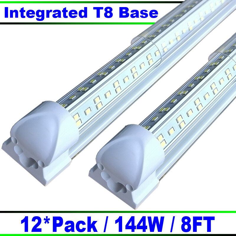 8Ft LED Shop Light 144W 4 Row 96 Inch Cooler Door Freezer LED Tube Fixture 12/Pc