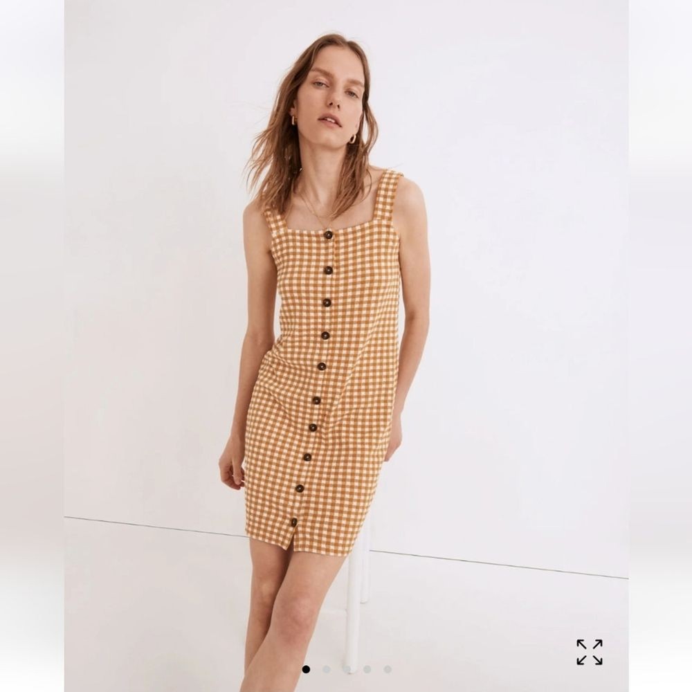 Madewell Jacquard Button Front Mini Dress in Gingham Check Medium