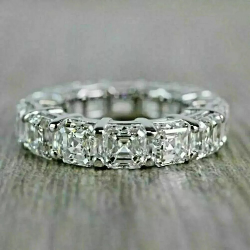 Moissanite 4Ct Asscher Cut Full Eternity Wedding Ring Band 14K White Gold Plated