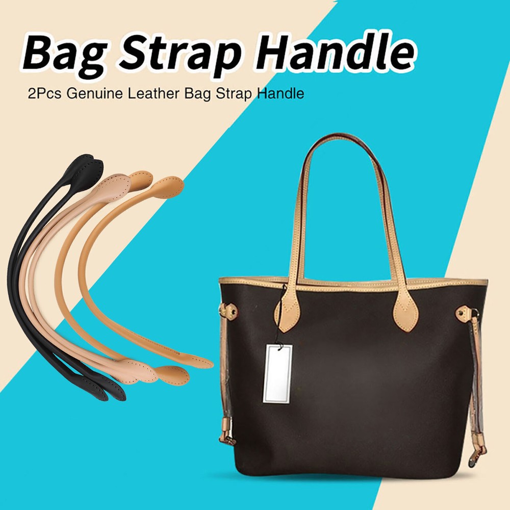 2Pcs Beige Genuine Leather Bag Straps for DIY Handles & Accessories