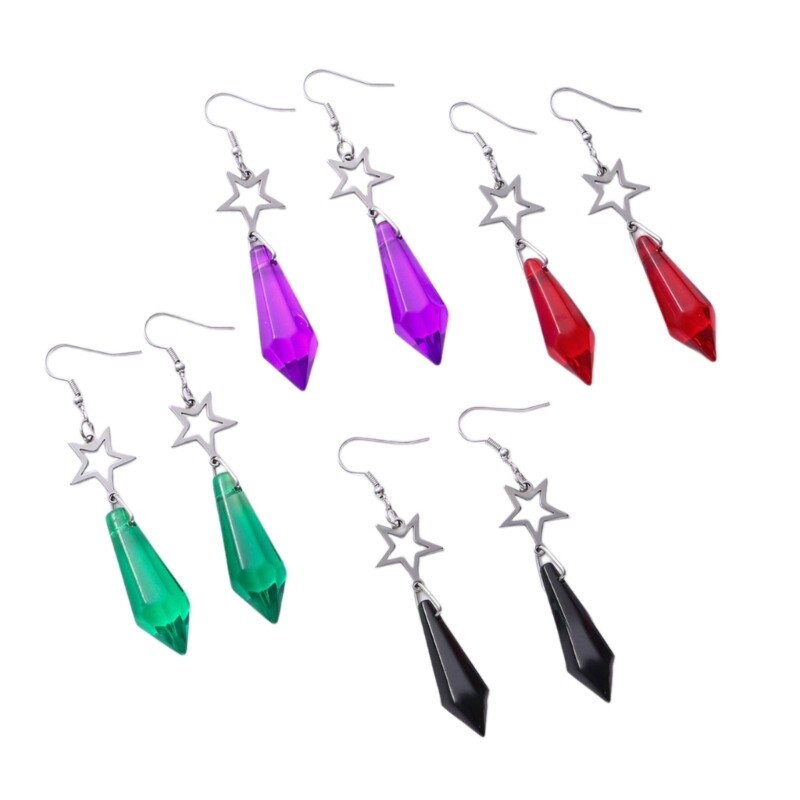 Crystal Hexagonal Column Pendant Ear Hooks Individualized Star Earrings Ornament