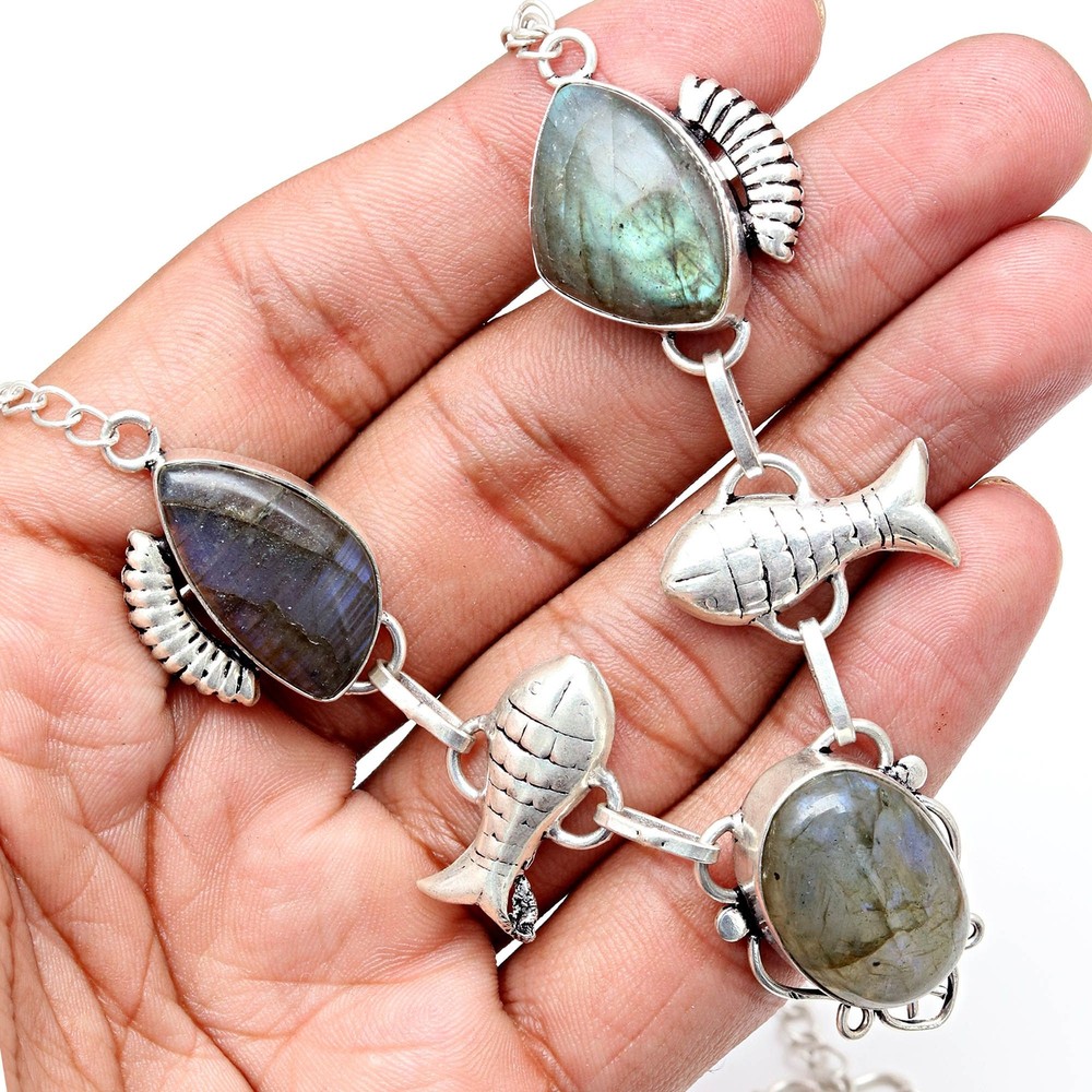 Sterling Silver Pendant with Fiery Peridot Labradorite Gemstone 2.5 Inch