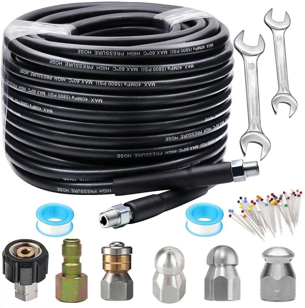 100 FT Sewer Jetter Kit for Pressure Washer,Sewer Jetter Nozzles Kit,Drain Cl...