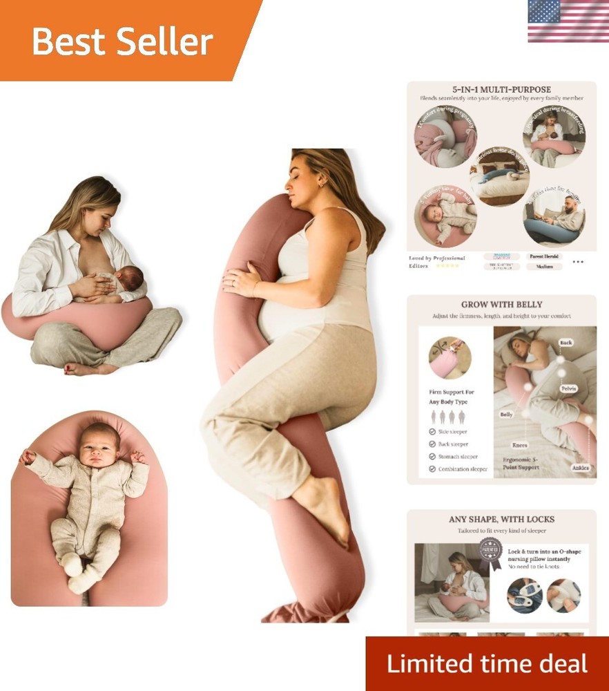 Luxurious 5-in-1 Pregnancy Pillow with Cooling Cover & Ergonomic Support - Pink