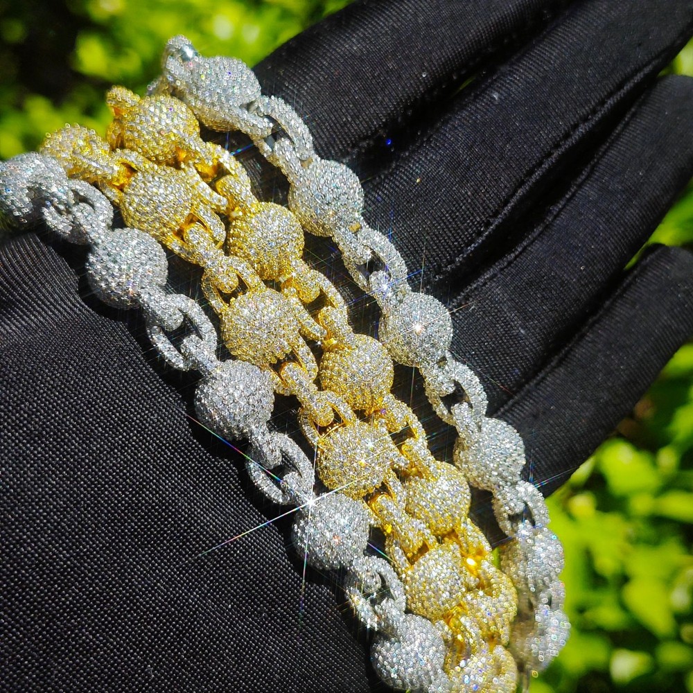 Hip Hop 10mm Beads Ball Bubble Chain Necklace Bracelets 5A Zircon Mens Jewelry