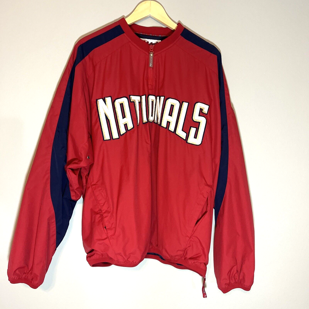 Majestic Authentic Washington Nationals Jacket Mens XL Red 1/4 Zip Pullover MLB